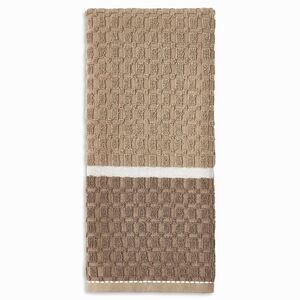 Siena Tan Brown Tan Kitchen Towels Cotton Contrasting Color Border 2-Pc Gift NEW